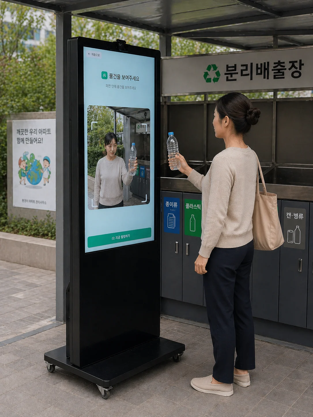 아파트 분리배출장에서 EcoLens를 사용하는 모습