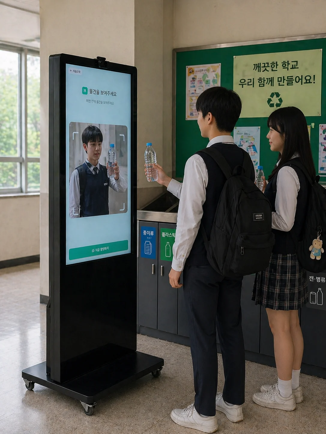 학교에서 학생들이 EcoLens를 사용하는 모습